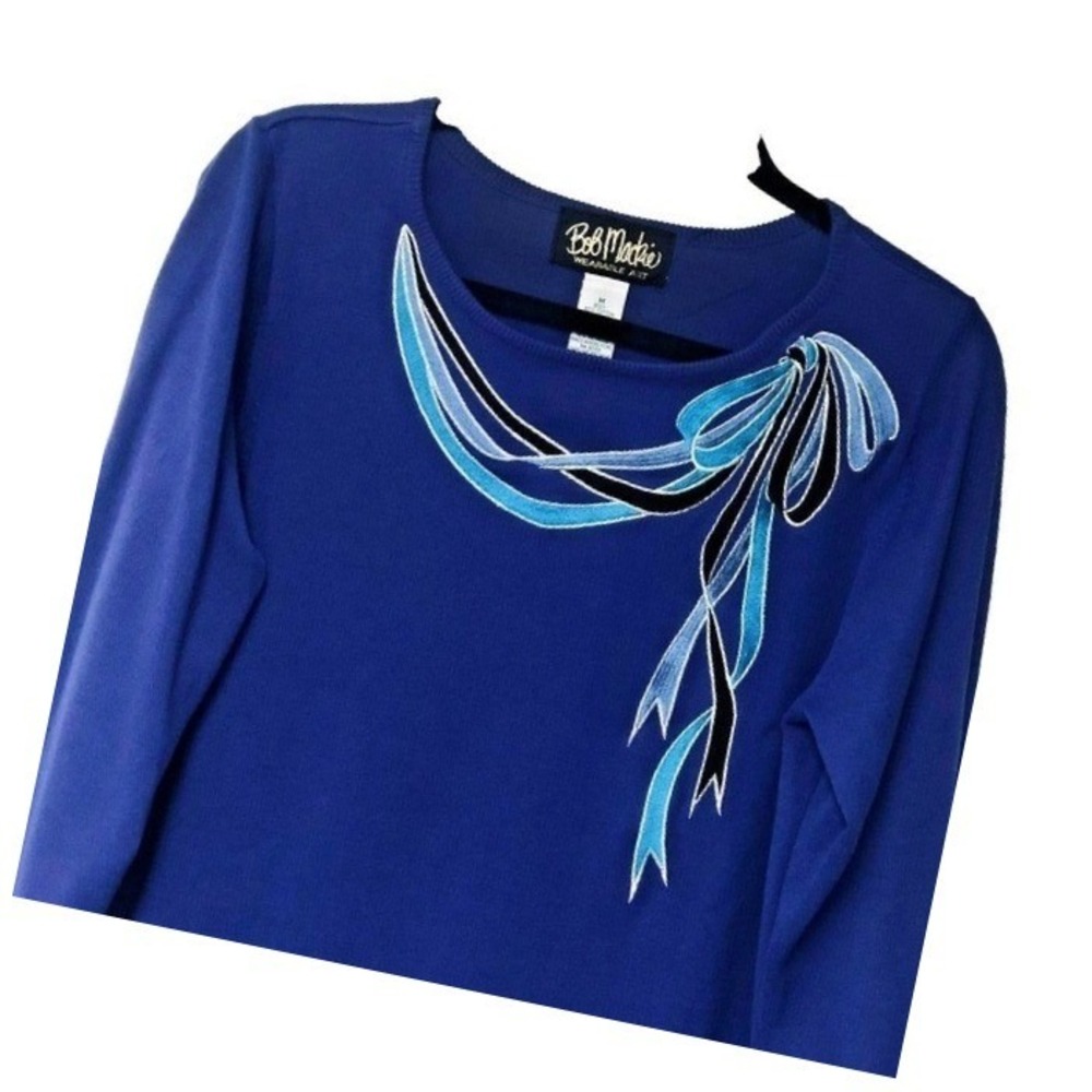 BOB MACKIE Purple Tunic Sweater Embroidered Artsy Mature Office Womens M